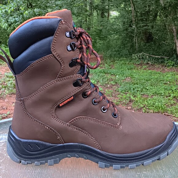 Men\'s HyTest Brown Leather Steel Toe Waterproof Boots Size 10.5 W main image 8